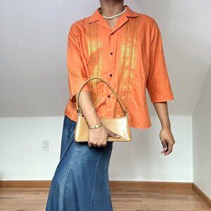 Liz Claiborne Plus Size 3/4 Sleeve Button Down Orange Gold Shirt Size 2X